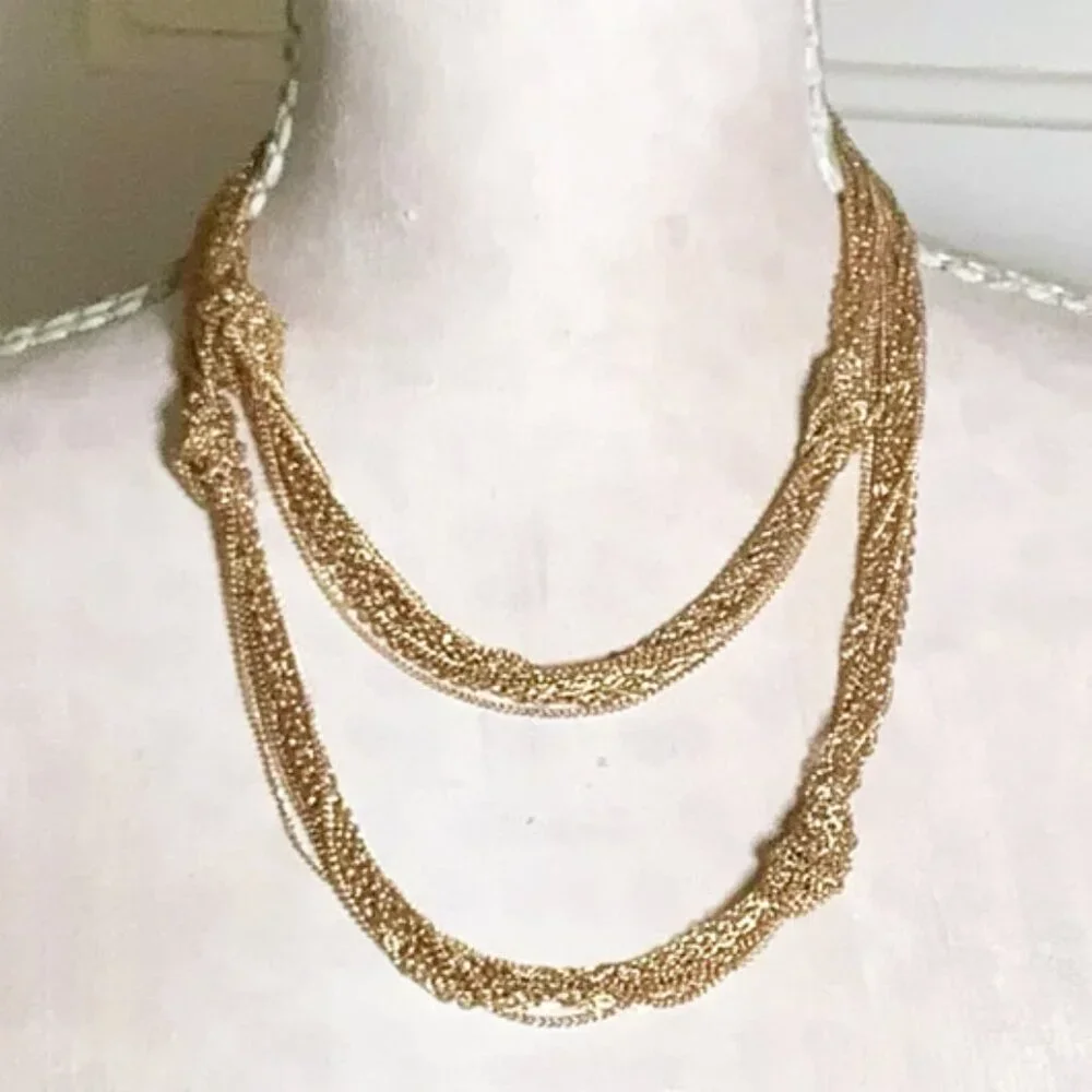 EL by Erica Lyons Gold Tone Long Knotted Statement Necklace 41-45 Inches Adjust